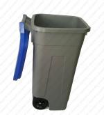 100 literes, műanyag, szürke-kék, emelőfedeles, kerekes, kültéri szelektív szemetes kuka hulladékgyűjtő