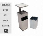 GESSERIT C 250 INOX ROOF, álló, fém, rozsdamentes acél, csiszolt, kombinált, hamutartó 25 literes hamutartós szemetes kuka hulladékgyűjtő, csikkgyűjtő esőtetővel