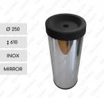 Inox biztonsági hamutartós szemetes kuka  Ø 250 X 610 ↕  Rozsdamentes acél Tükrös, tükörpolíroztott