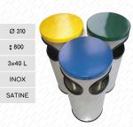 Inox szelektív hulladékgyűjtő  Ø 310 X 800 ↕ 3x40 L Rozsdamentes acél Csiszolt,