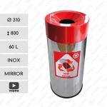 Irodai szelektív szemetes kuka  Ø 310 X 800 ↕ 60 L Rozsdamentes acél Tükrös,