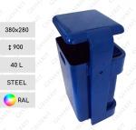 Kültéri, köztéri kuka  380 X 280 X 900 ↕  40 L Acél