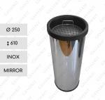 Kültéri szemetes hamutartóval  Ø 250 X 610 ↕ Rozsdamentes acél Tükrös, tükörpolíroztott
